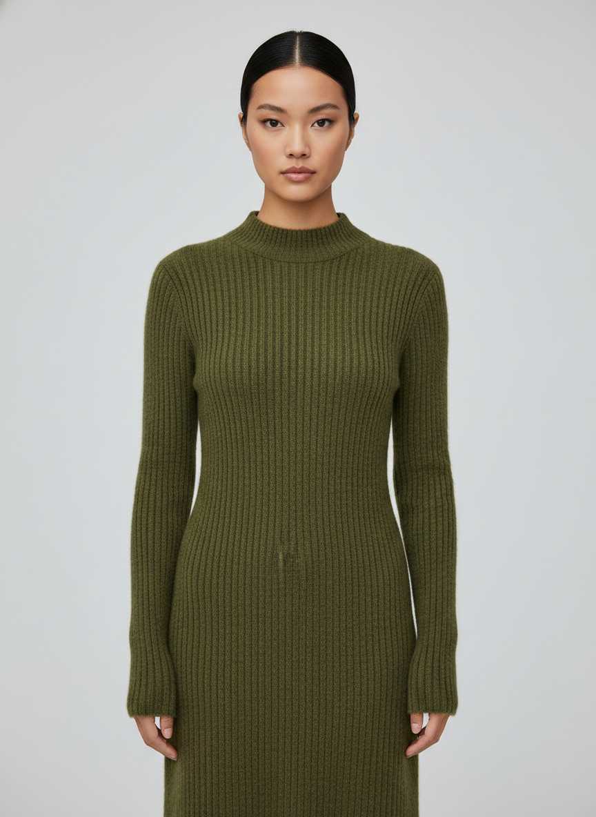 Ribbed Knit Mock-Neck Maxi Dress